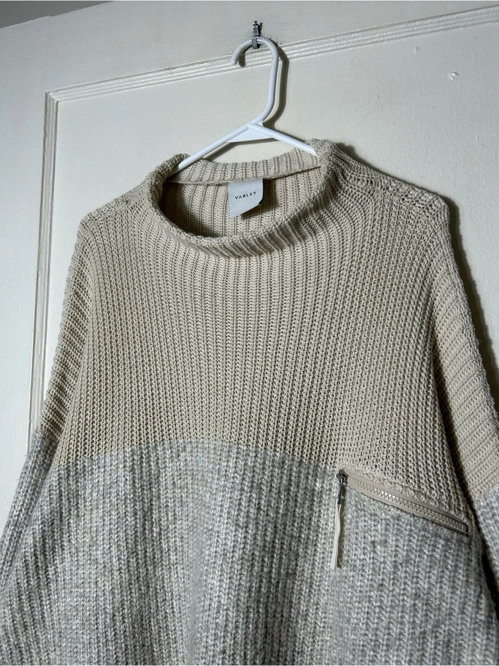 Varley darwell mockneck sweater true knit mirage zipper details womens L cotton